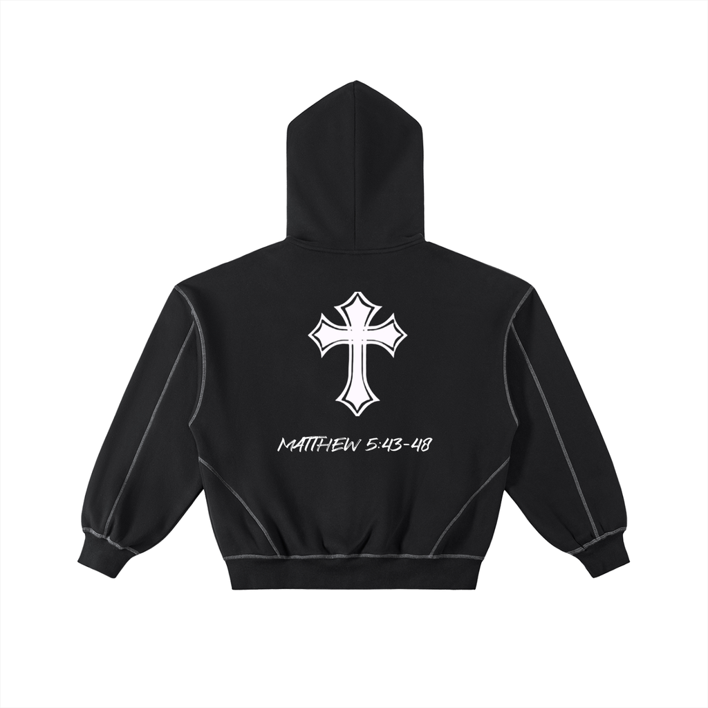 Stitched Boxy Peace Fleece Zip Hoodie